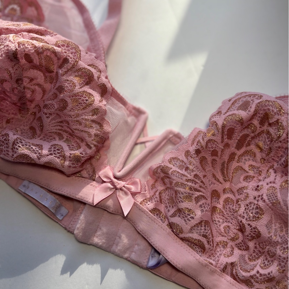 Beautiful Savage X Fenty Pink/gold Floral Lace Unlined No Underwire Bra Size 2X - Picture 3 of 6